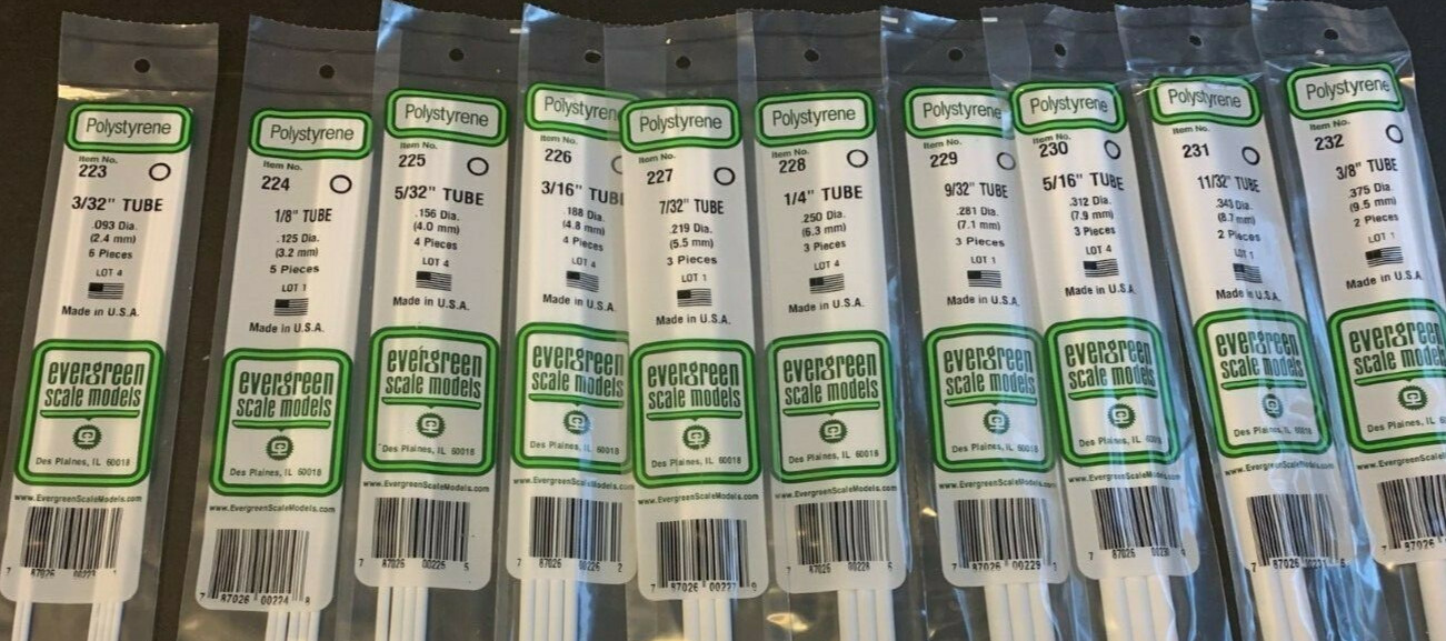Evergreen Styrene Round Hollow 14" Tube Mega Pack 10 Sizes 10 Packs Tubing