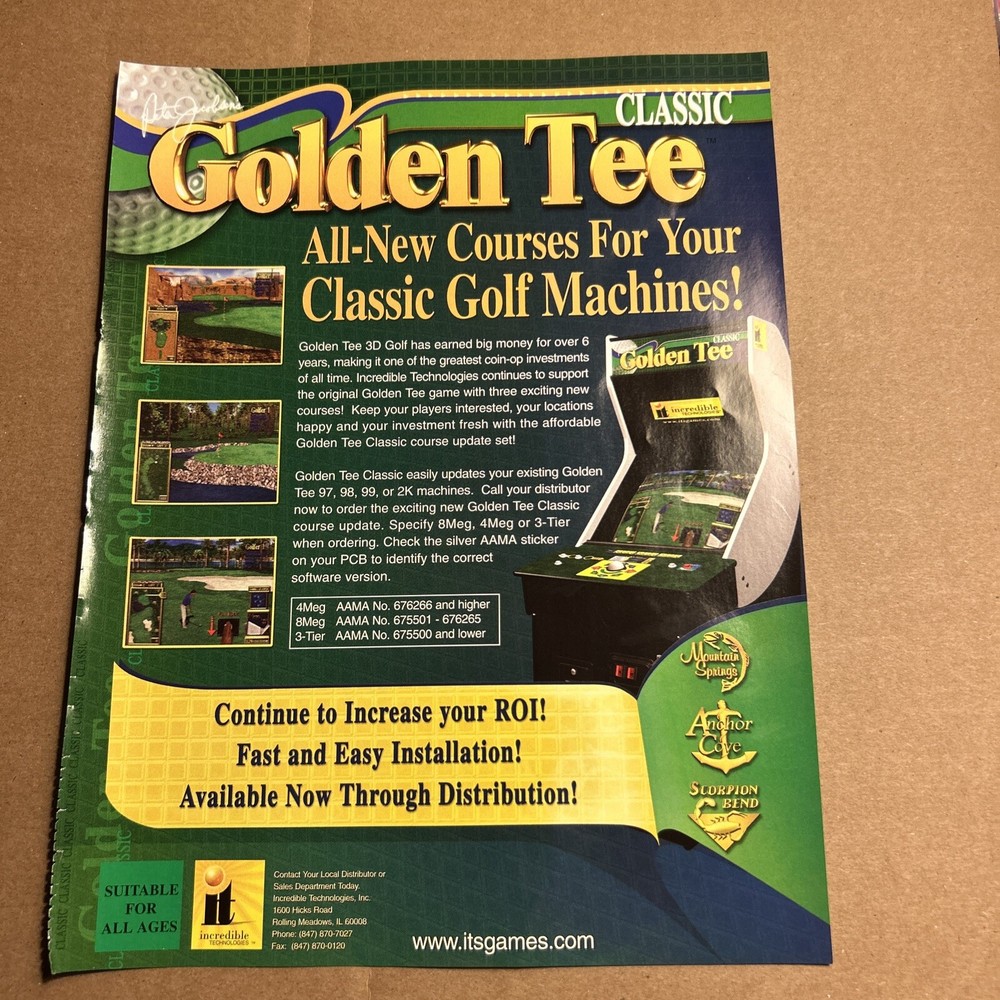 original 2001 11- 8'' Golden Tee Classic ARCADE Video GAME FLYER