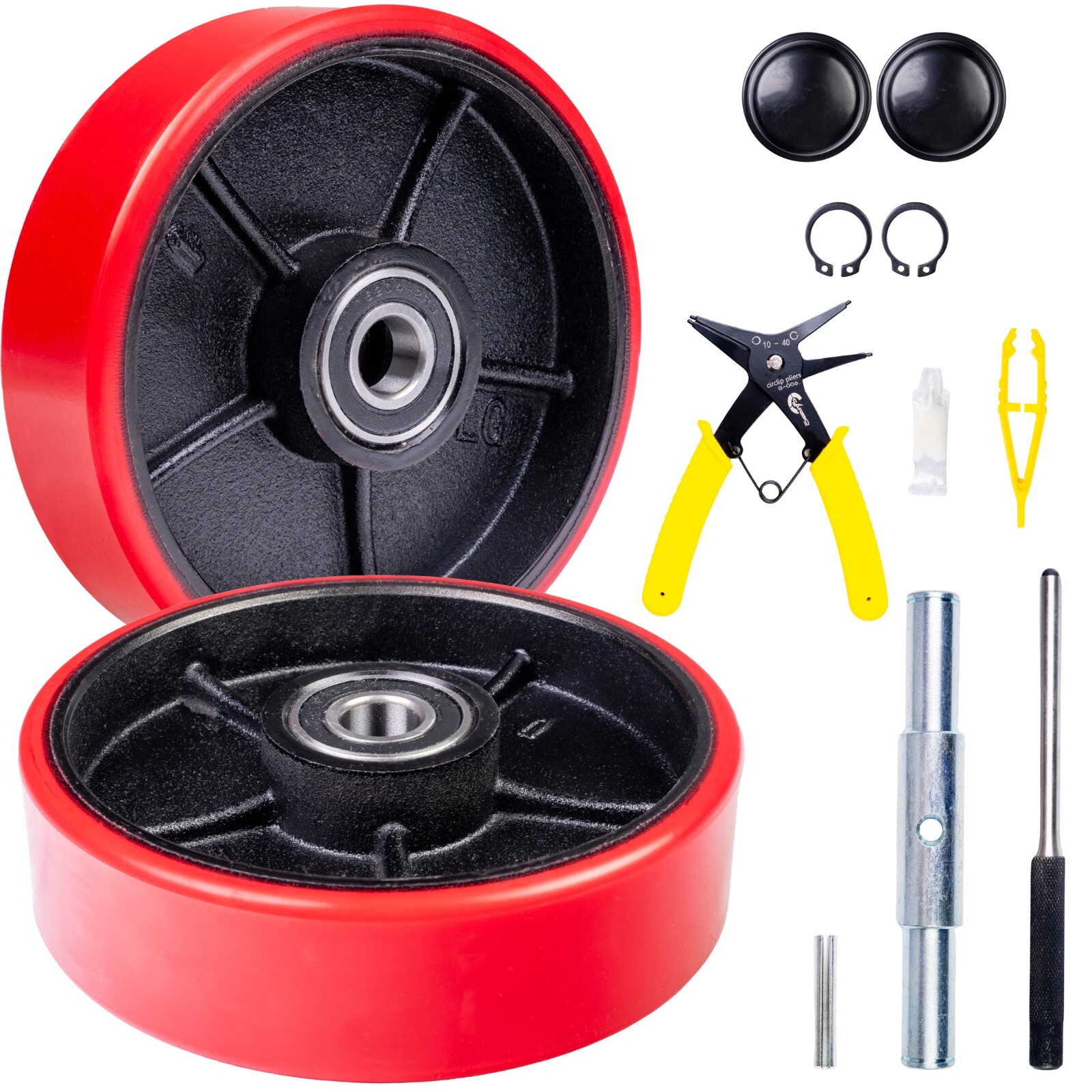 Pallet Jack/Truck Steering Wheels 7" Set with Axle, Fasteners, Tool Kit Included