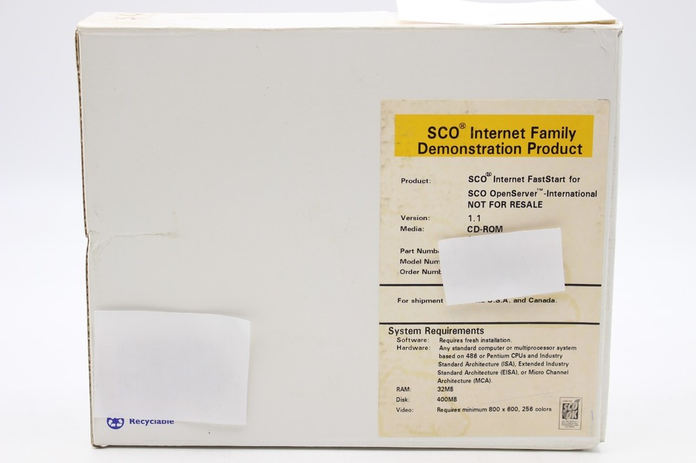 SCO INTERNET FASTSTART FOR OPENSERVER VERSION 1.1 INTERNATIONAL Retail Box