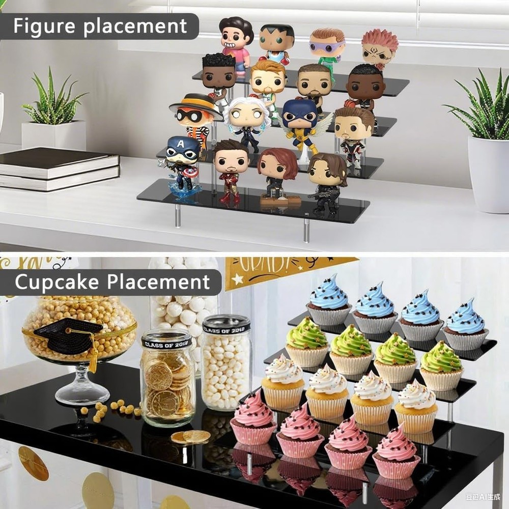 Acrylic Riser Display Stand, Black 4 Tier Cupcake Stand Risers