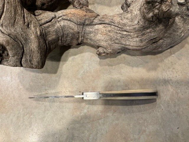 Big Damascus folding blade knife w/ White Bone handle