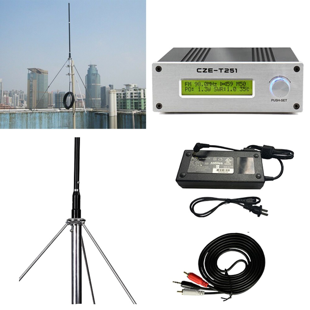 CZE-T251 FM Transmitter Stereo Broadcast Adjustable &GP Antenna 25W Professional