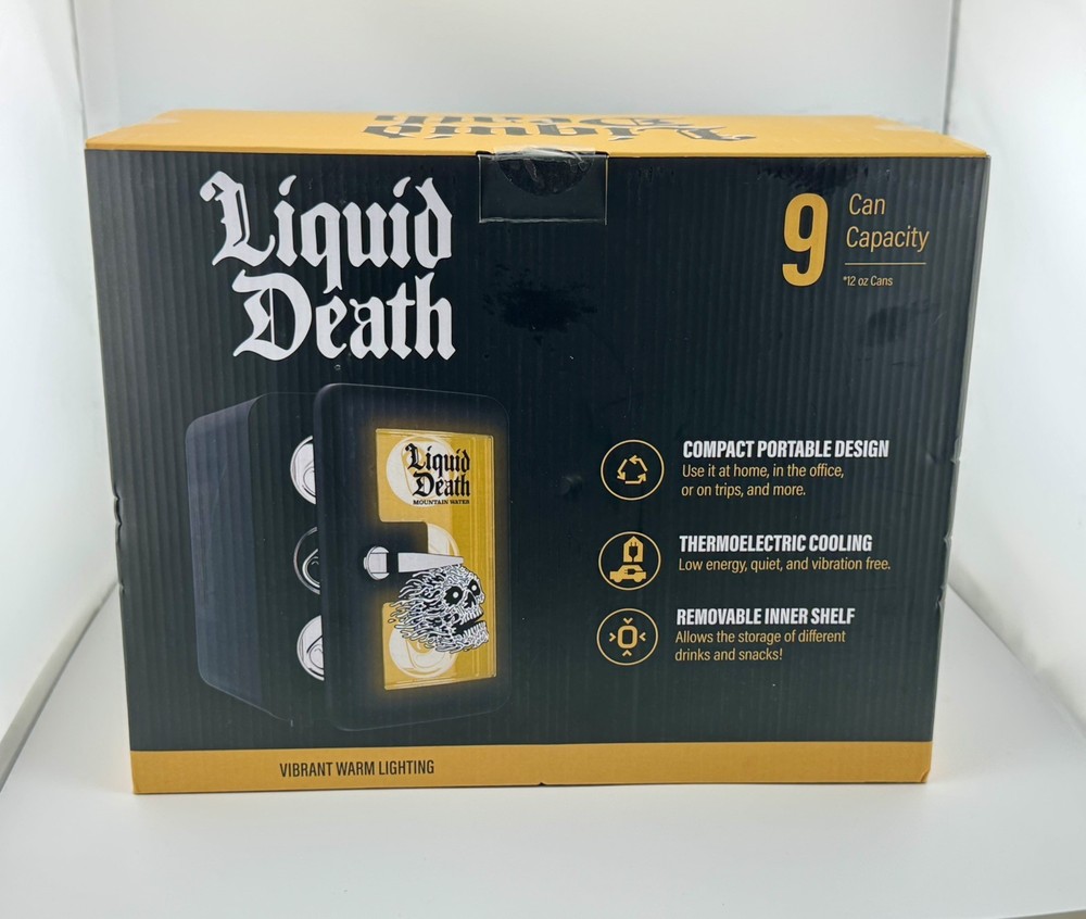 💀New! Liquid Death 5L 9-Can Mini Fridge, Black💀