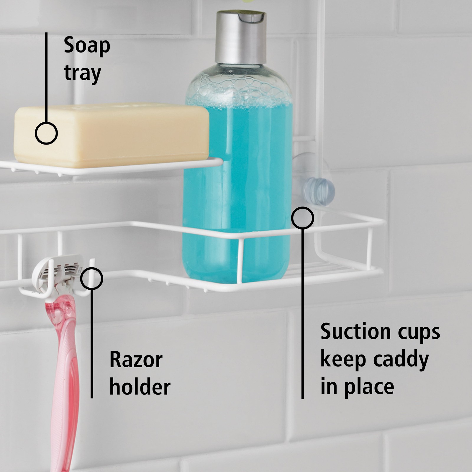 Mainstass Basic Hanging Shower Caddy with 2 Shelves and Soap Tray, White