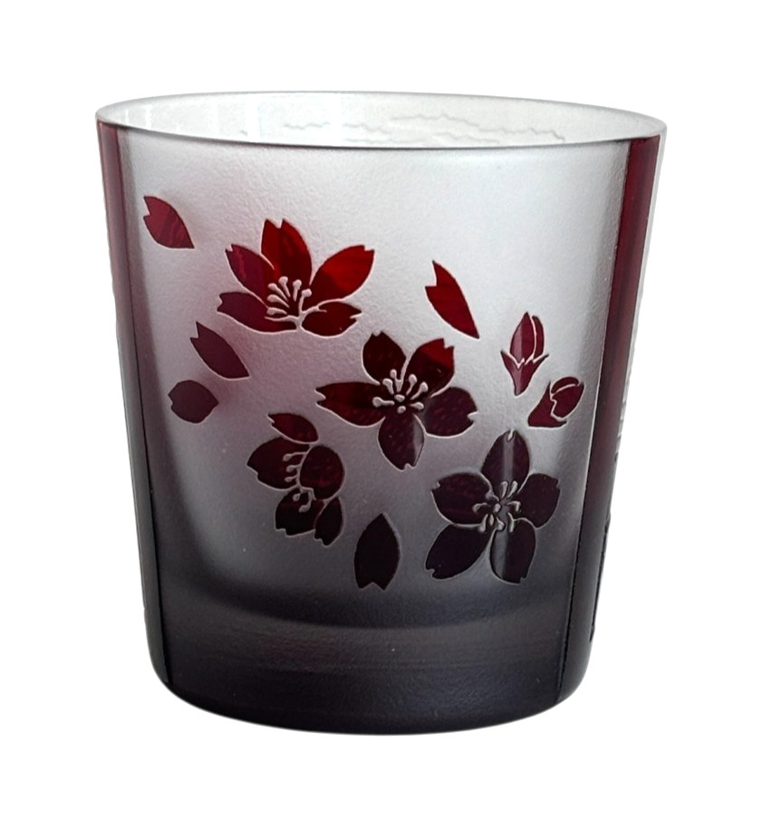 Edo Kiriko Taburo Cut Glass Sake Whiskey Glasses Mt. Fuji, Wave Mini Rock Glass