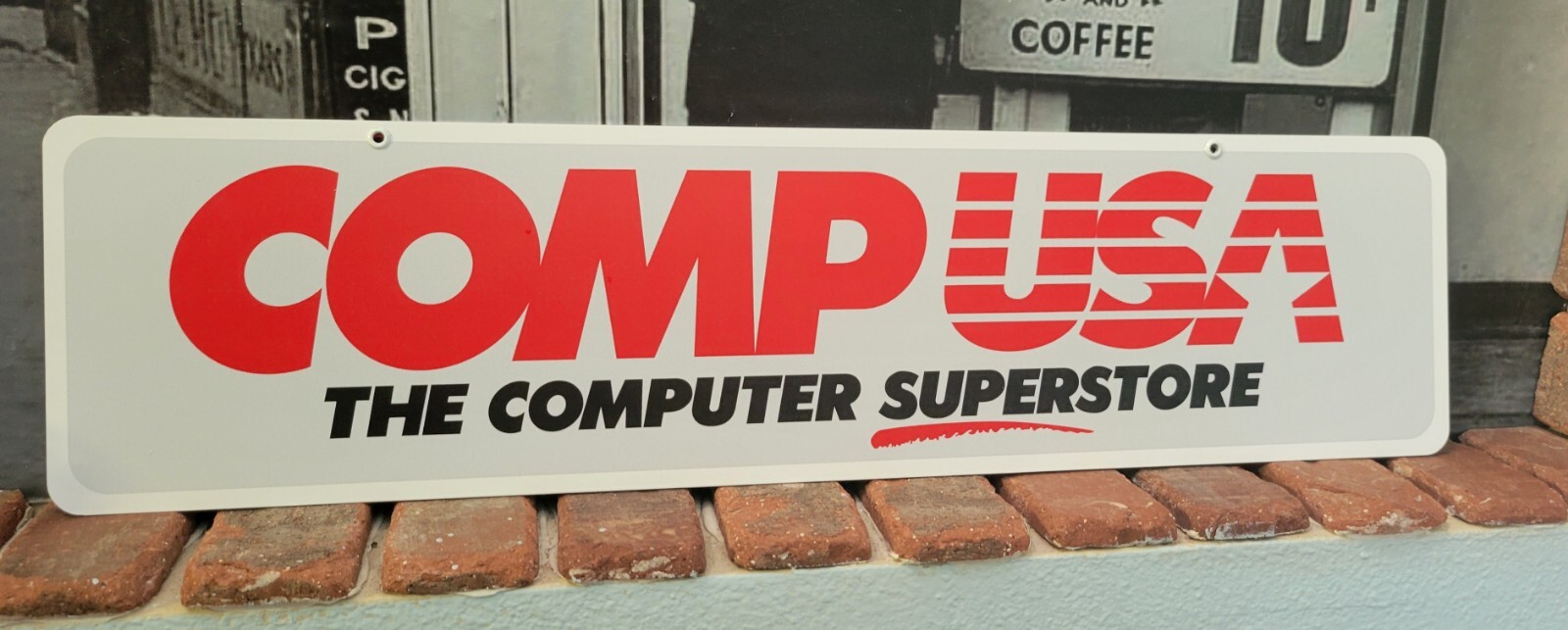compusa aluminum sign memorabilia  6" x 24"