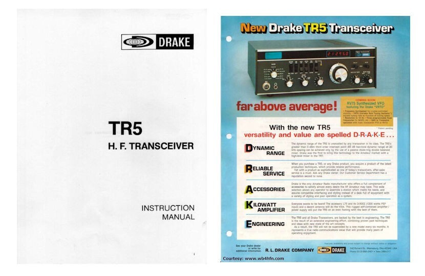 DRAKE TR-5 HF TRANSCEIVER OPERATING MANUAL + BROCHURE
