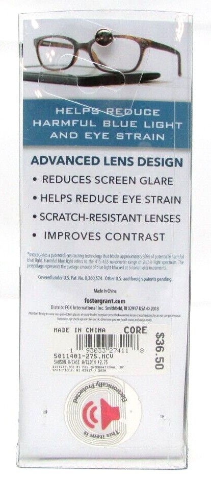 Foster Grant E•Readers Reading Glasses SAMSON w/ Case - Choose Diopter