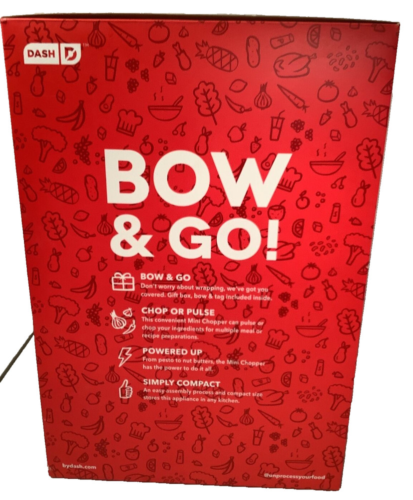 DASH Bow & Go! Mini Chopper w/Gift Box, Bow & Gift Tag inside Box -New Open Box-