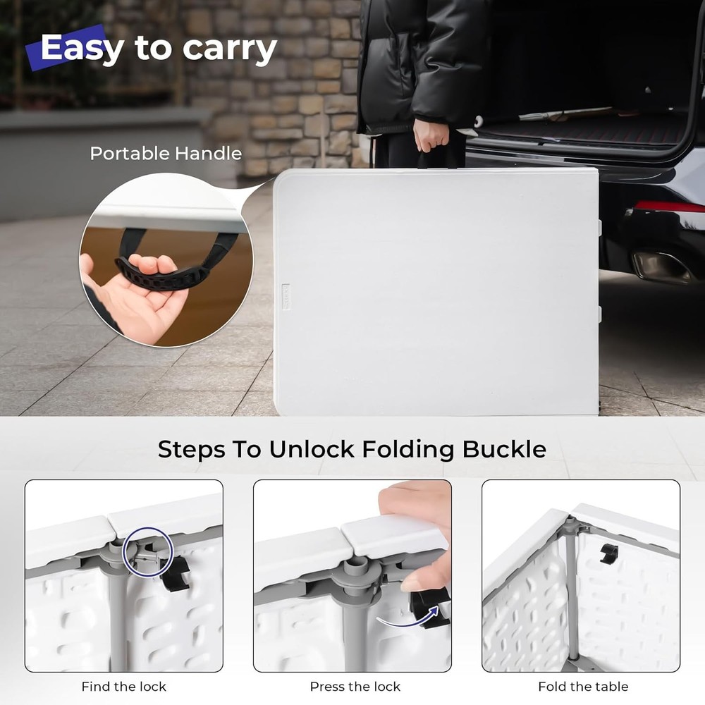 Folding Table 6ft Portable Heavy Duty Plastic Fold-in-Half Utility Foldable