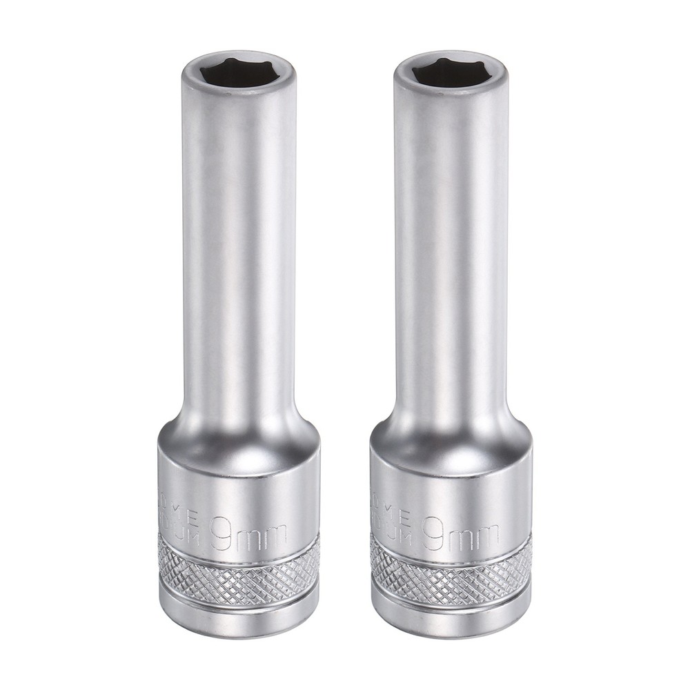 2pcs 6 Points Deep Socket 1/2" Drive 9mm Nickel Plating Hex Socket 3.1" Long