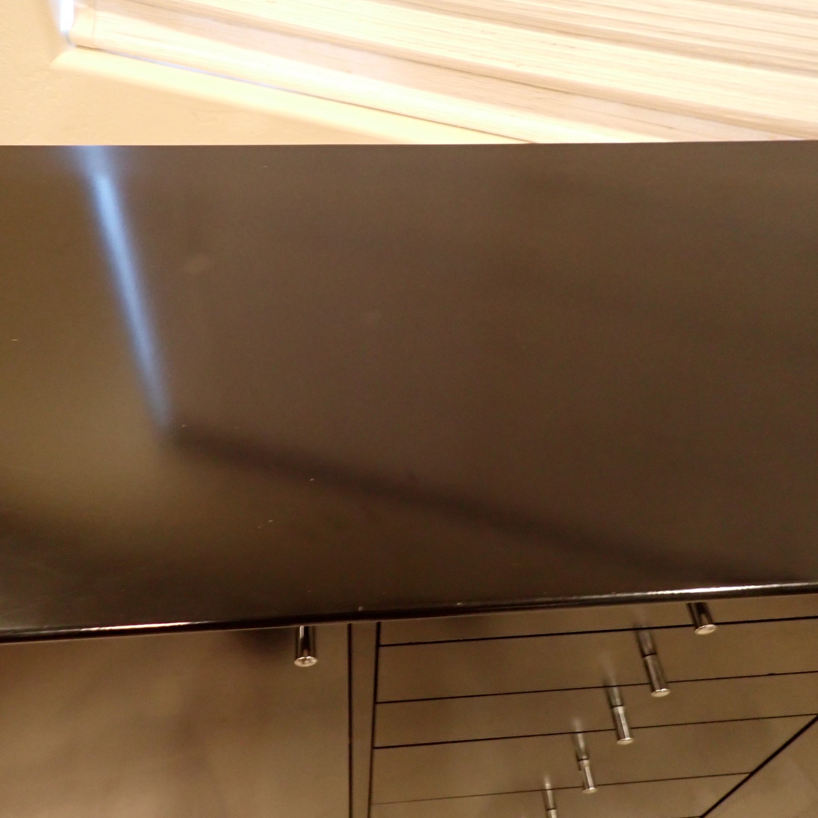 Modern Designer Black Lacquer Sideboard Credenza 58” 2 Door 6 Drawer Storage