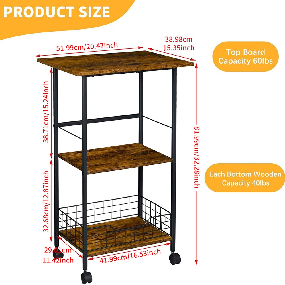 New Storage Shelf Kitchen Rolling Cart W/ Wheels & Baskets Mobile Rack US