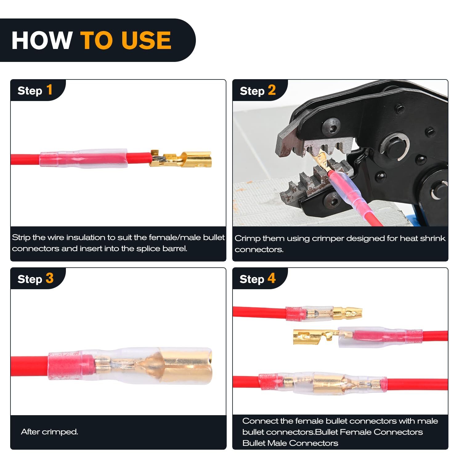 Nilight 400PCS Bullet Connectors Male and Female Brass Wire Terminals Connector