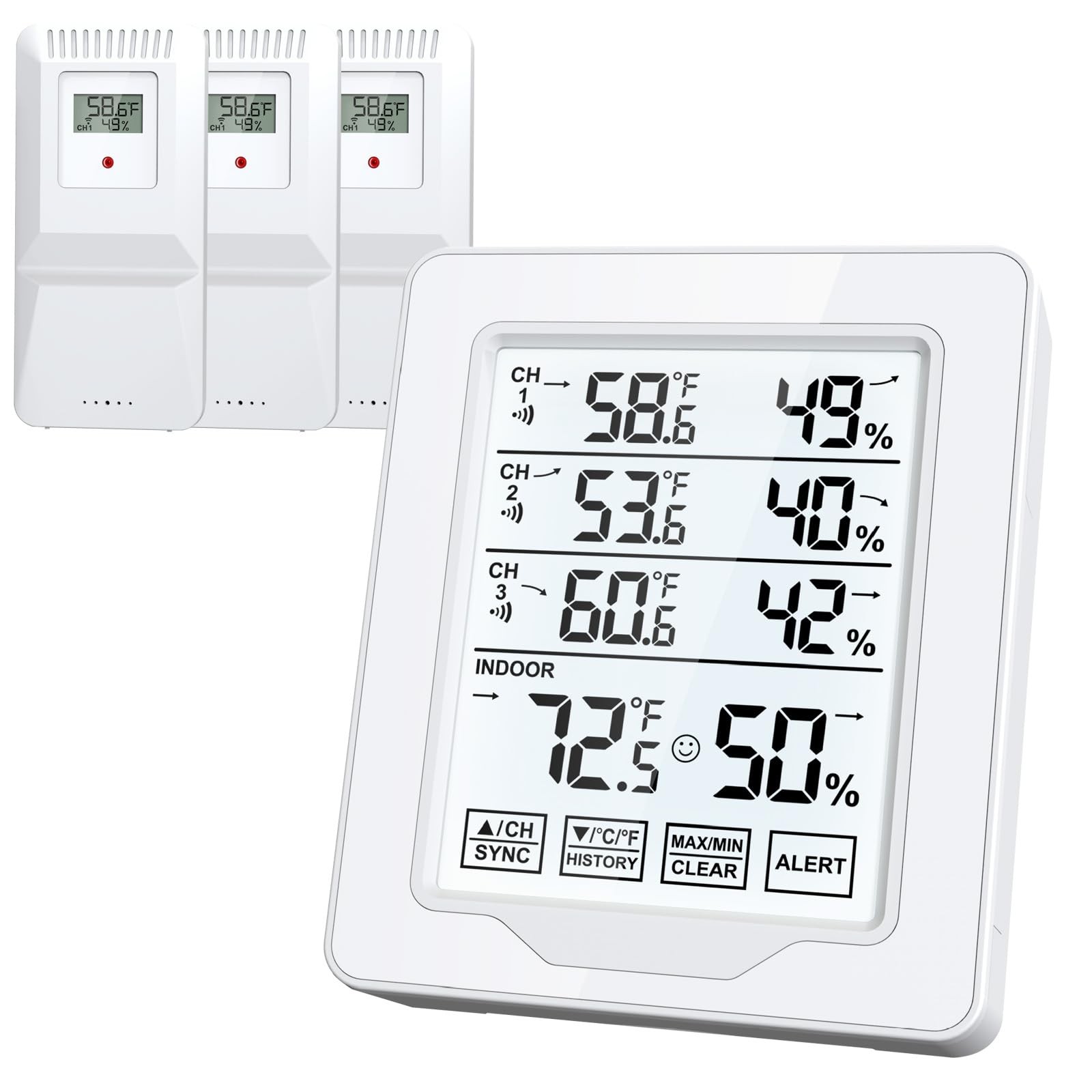 Indoor Outdoor Thermometer Wireless with 3 Remote Sensors Digital Temperature