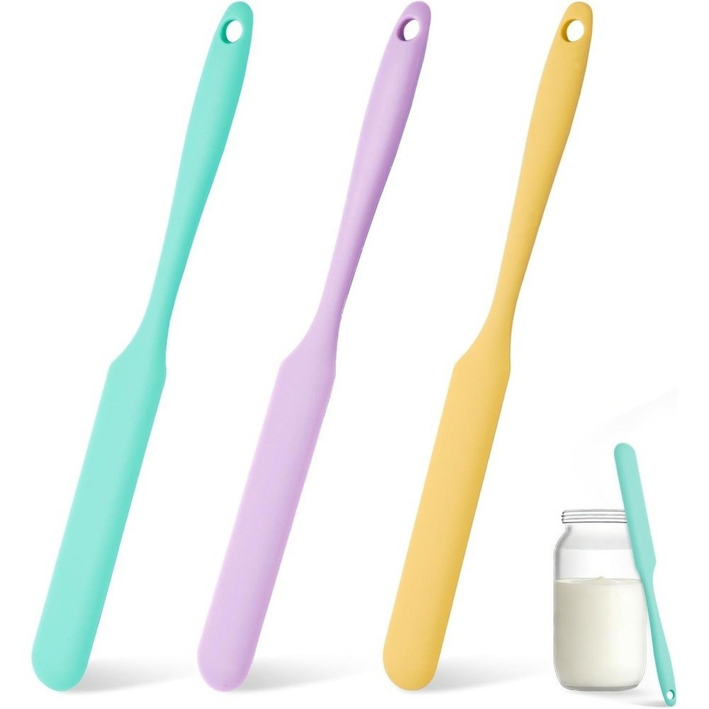 3PCS Silicone Scraper Spatula Set for Jars Bottles Containers and Baking Prep