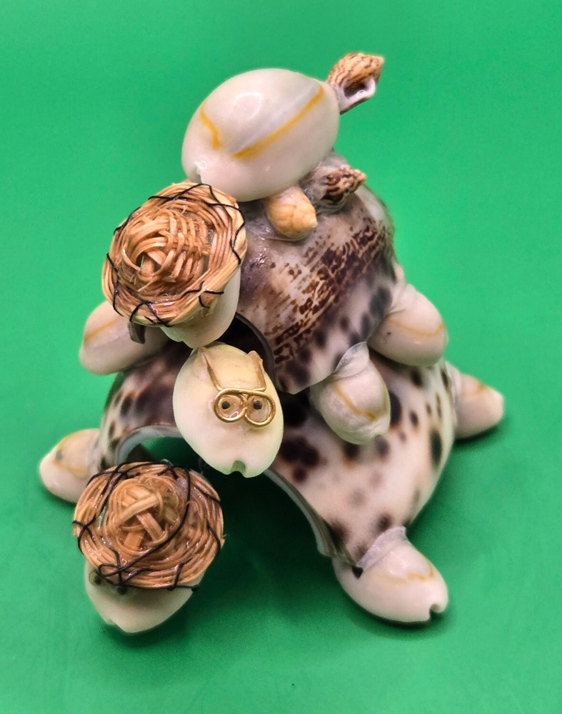 VINTAGE BOBBLE HEAD 3 SEA SHELL TURTLES STACK HAND MADE PHILIPPINES AWESOME!!