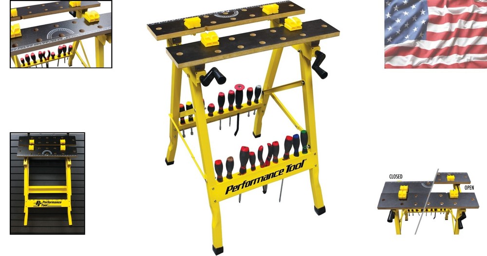 Convenient Portable Workbench with Printed Top and Tool Storage - 200 lbs Rated