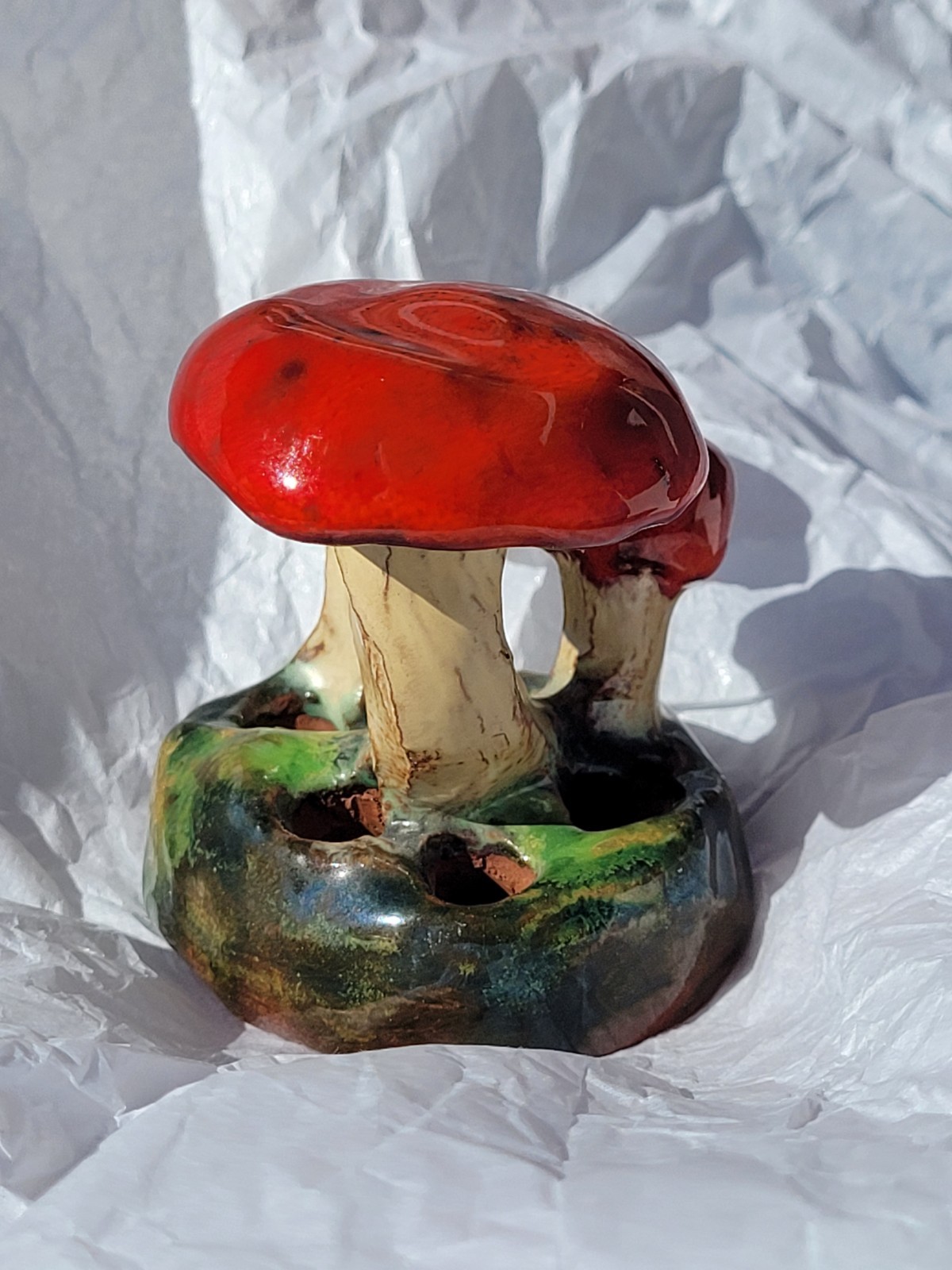 Rare Vintage Early Lorenzen Lantz Nova Scotia Clay Gloss Red Mushroom Tricholoma