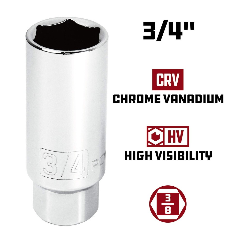 Powerbuilt 3/8-Inch Drive Spark Plug Socket Set, 6 Point, Plug, Grey