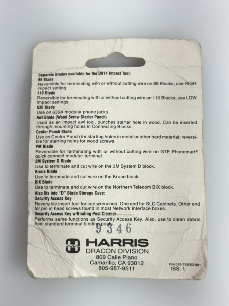 Harris Fluke Networks Impact Tool Blade Replacement 10665000 Bix Blade D814