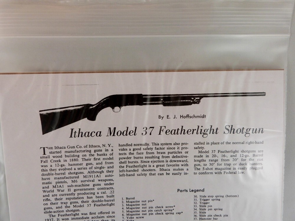 ITHICA MODEL 37 FEATHERLIGHT SHOTGUN BREAK DOWN INSTRUCTION KIT