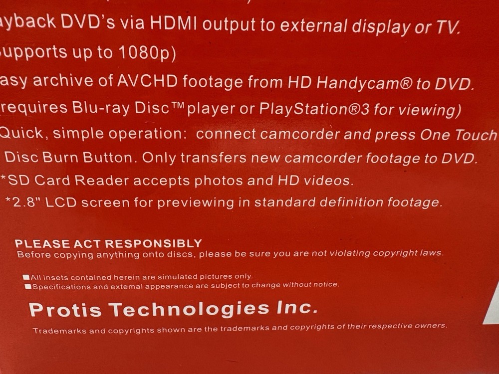 PROTIS Multi-function Media Recorder PT1190 DVD Recorder / Player HDMI USB. NEW