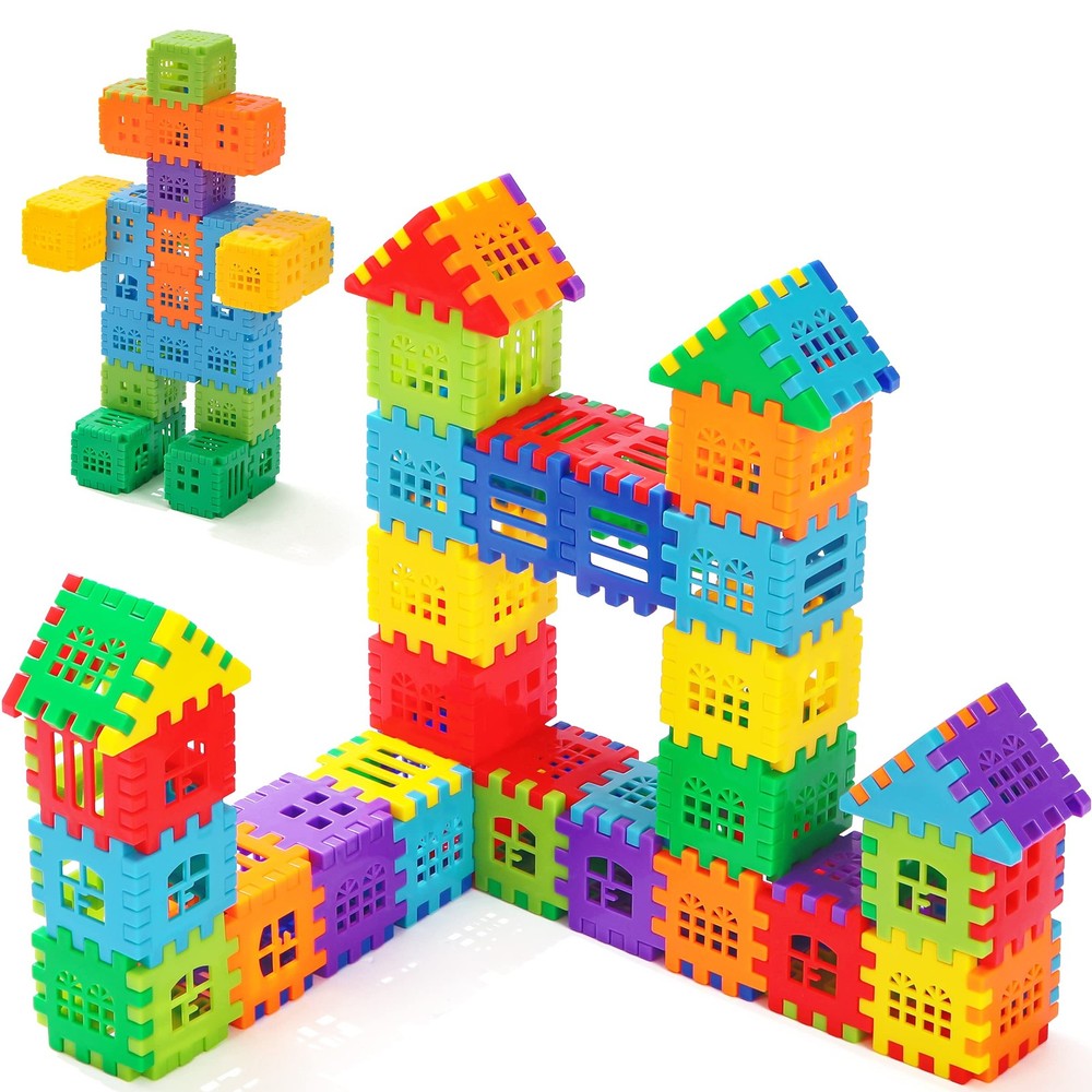Building Blocks – 100-piece Builders Blocks Set with Storage Bag – Interlocki...
