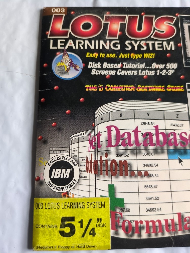 Wiz Technology Vtg. 94 Lotus Learning System Computer Floppy Disc Sealed 5 1/4”