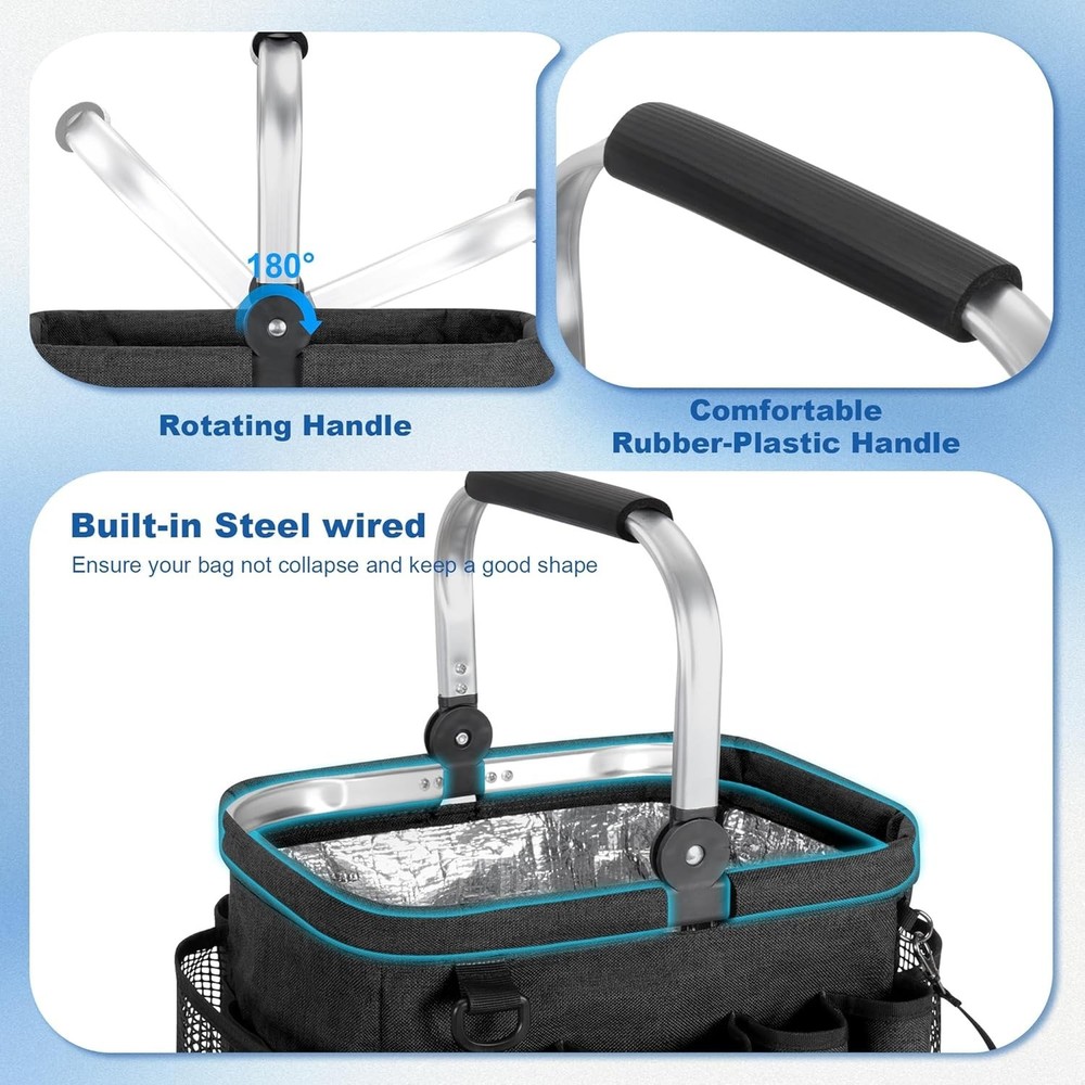 Chic Foldable Cleaning Caddy - 20L Capacity, Durable Nylon & Multi-Pocket Design