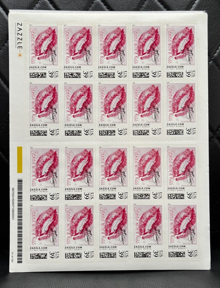 KISS 2006 GENE SIMMONS SEALED WITH A KISS STAMPS WHOLE SHEET (20) ZAZZLE
