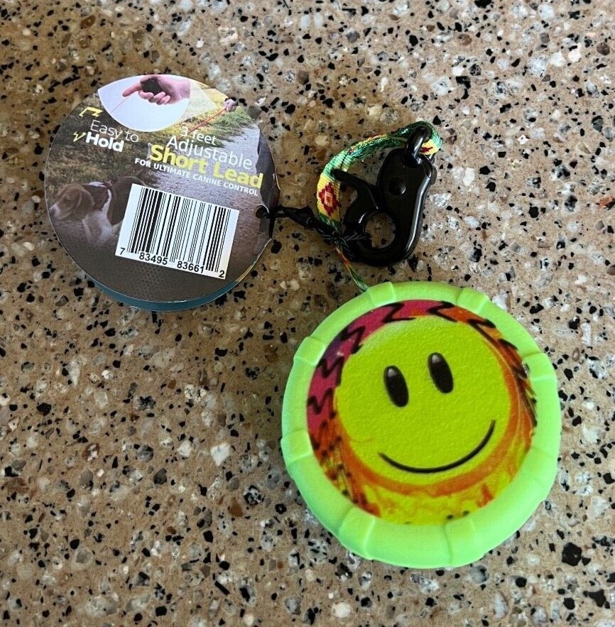 Yellow Smiley Face Mini Clip-On Adjustable Leash