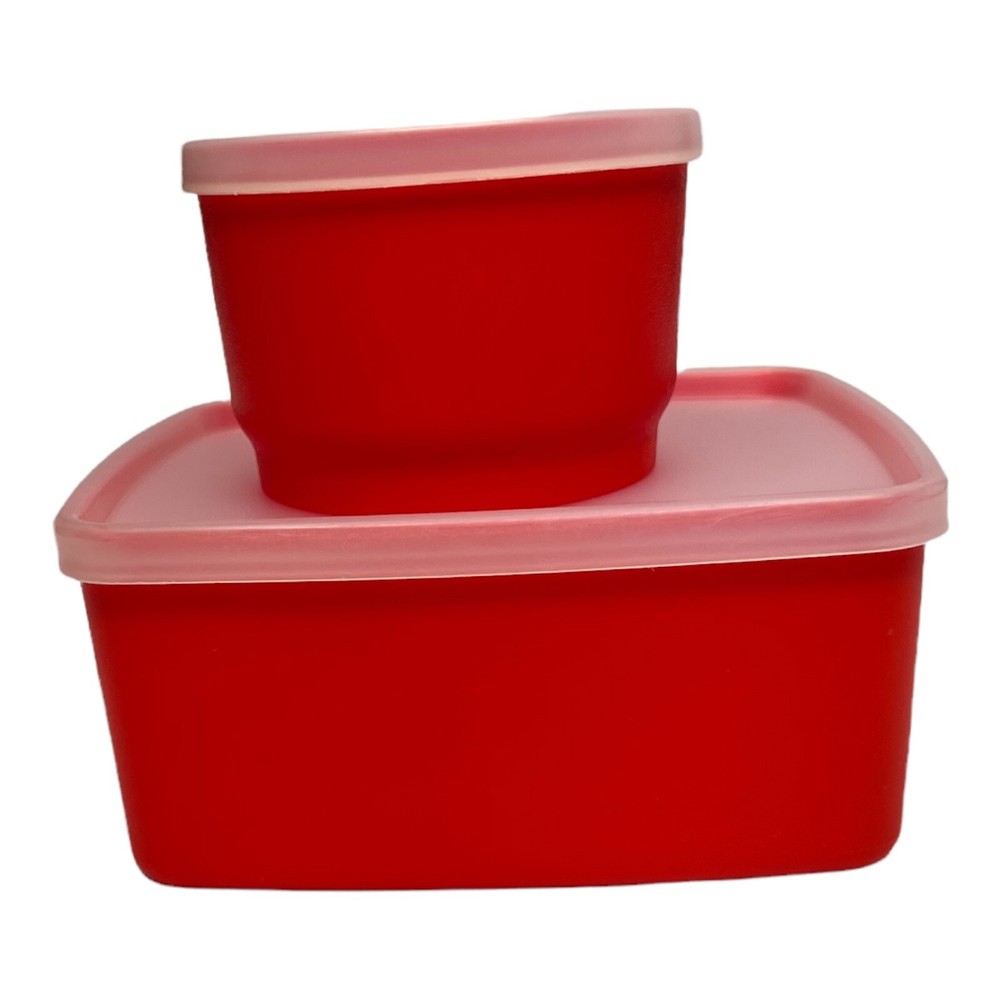 Vintage Tupperware Pack & Carry Lunchbox Set - Orange - 2 Containers + Handle
