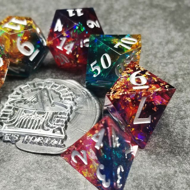 Sage's Enchanted Rainbow Crystals - Sharp Edge Resin Polyhedral Dice Set