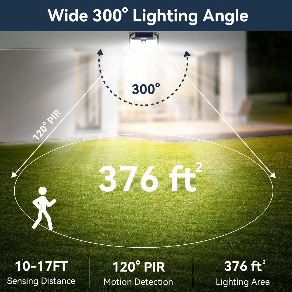 TECKNET 231 LED Solar Motion Lights Outdoor Waterproof, 6 Pack 300° Angle &