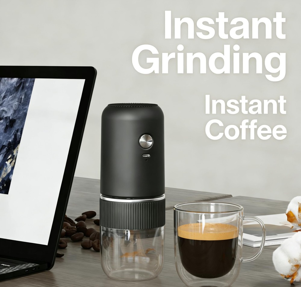 Coffee Grinder Automatic Bean Grinder Adjustable Coarseness Rechargeable Cafe...