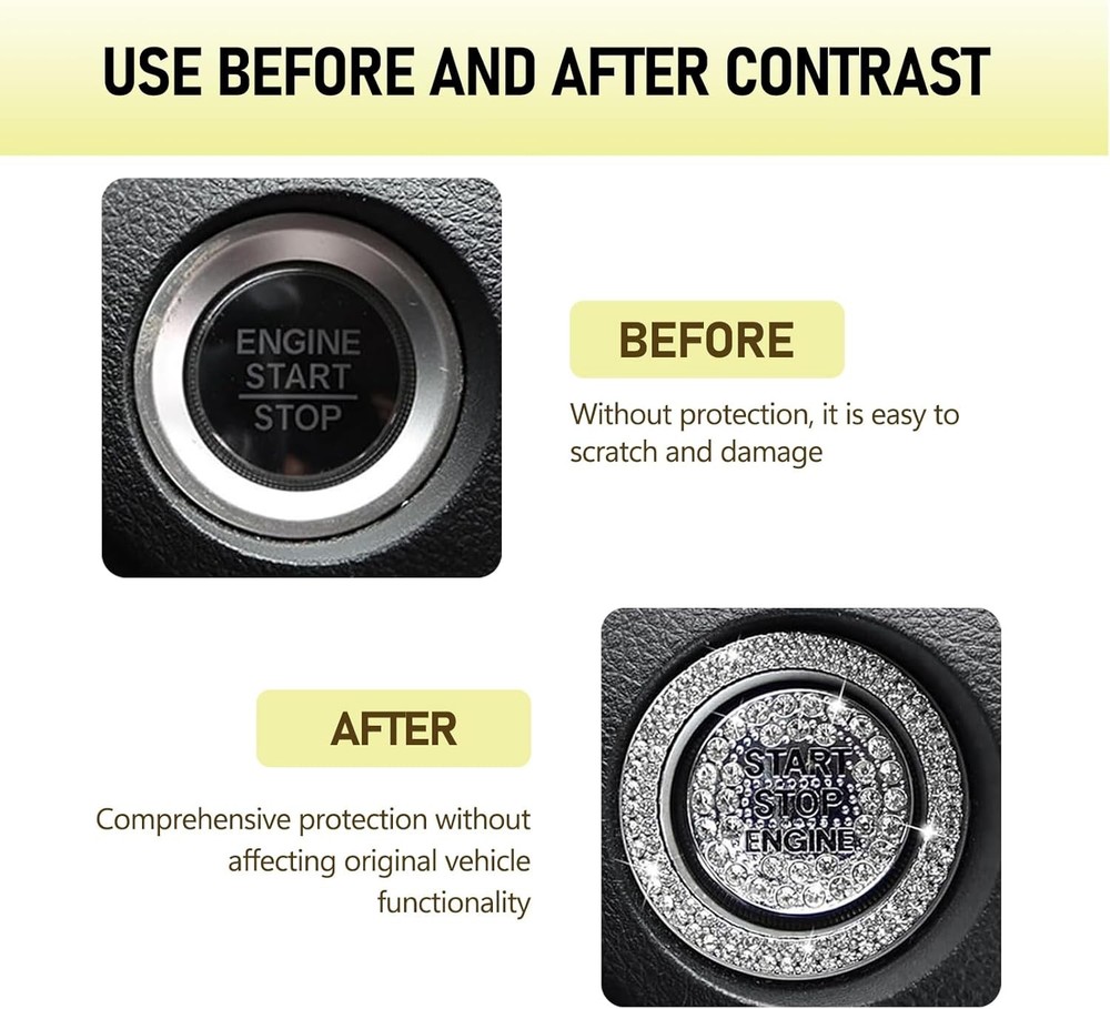 2 PCS Bling Car One-Button Start Button Bezel Decoration Kit, Ignition Switch Co