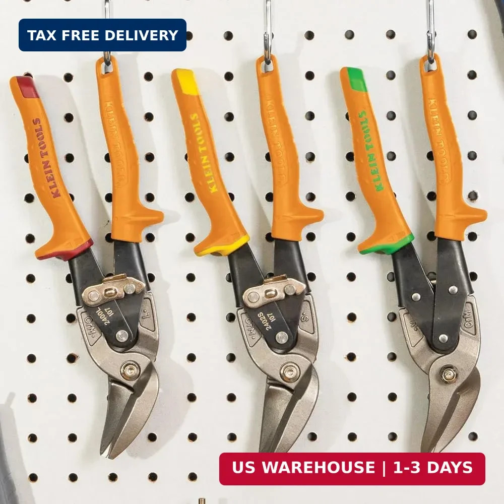 Klein Tools 2402S Straight-Cutting Offset Snips, Aviation Tin Snips with Forged