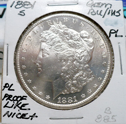 1881-S MORGAN SILVER DOLLAR GEM BU/MS PROOFLIKE, NICE+ WHITE, SHARP STRIKE, B885