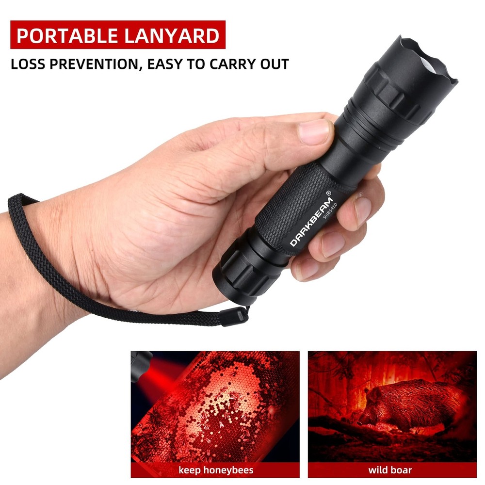 DARKBEAM Red Light Flashlight Tactical LED Rechargeable, Zoomable Portable Ha...