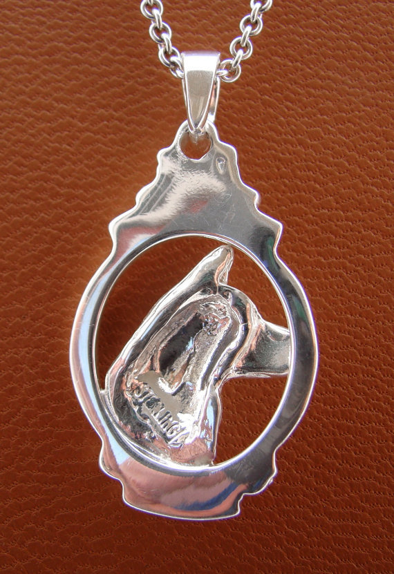 Small Sterling Silver German Shepherd Dog Head Study On A Vertical Oval Frame Pe