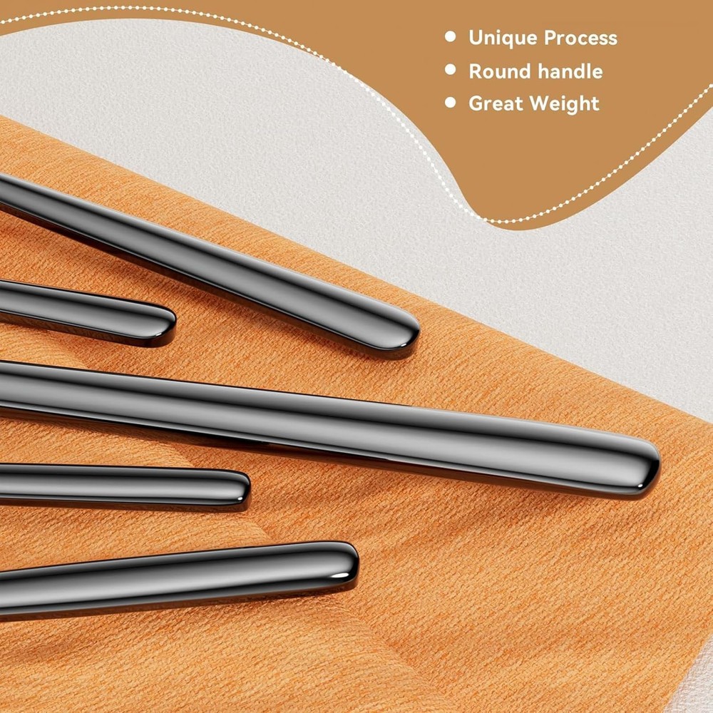 Oval Black 20-Piece Silverware Set, Stainless Steel Flatware Set with Design,...