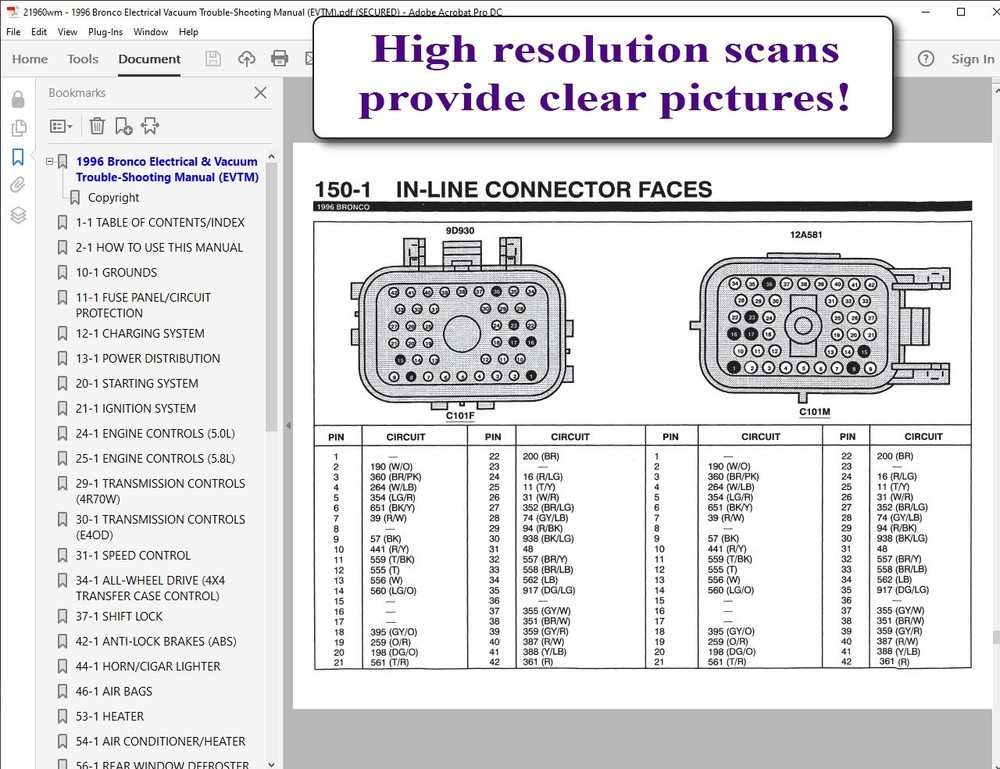 1996 Bronco Electrical & Vacuum Trouble-Shooting Manual (EVTM) (USB)