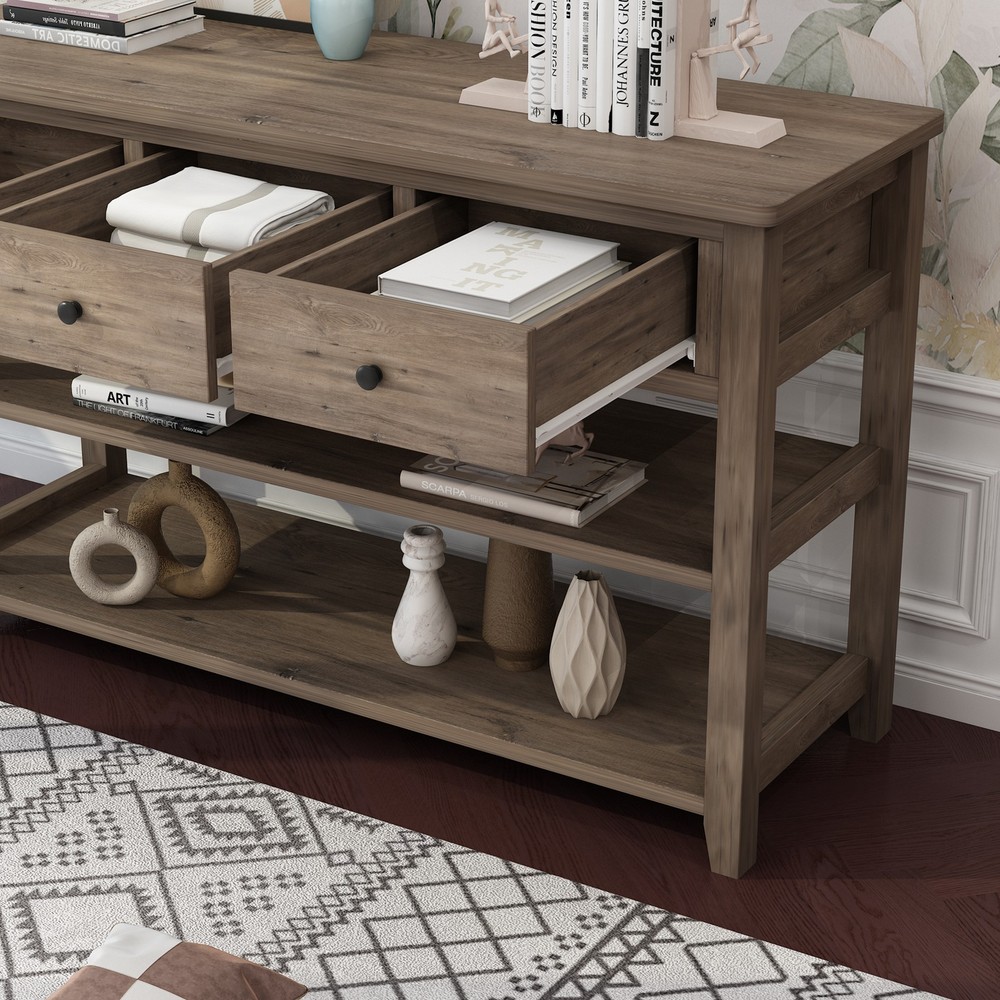 Console Table with Wood Frame and Legs, Sofa Table Entryway Table with 3 Drawers
