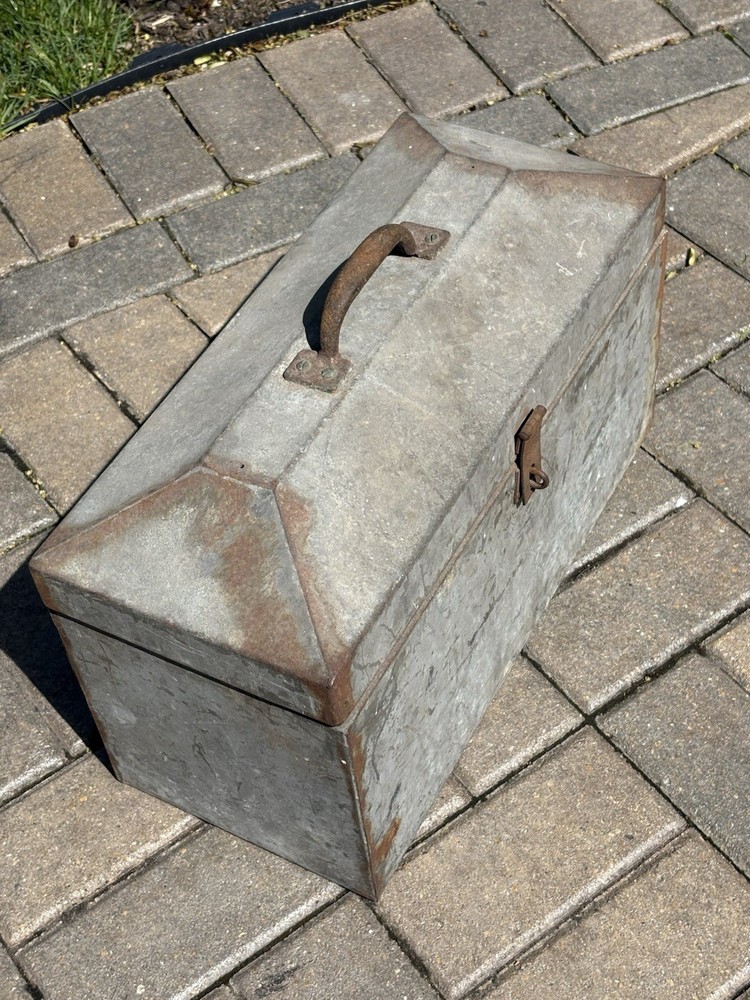 Vintage Galvanized Hip Roof Toolbox