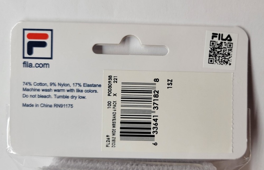 Fila Solid Double Wide Tennis Wristband 2 Pack White