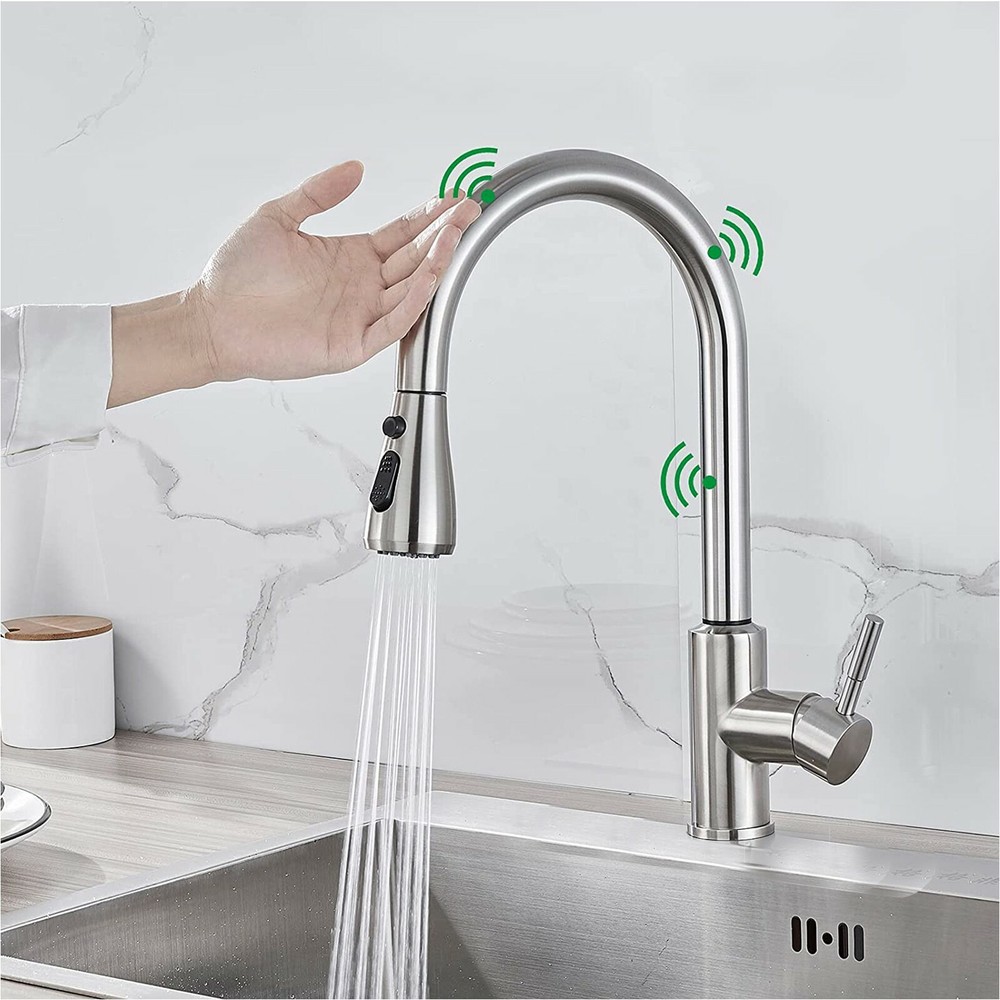 Brushed Nickel Touch sensor Kitchen Sink Faucet Pull Down Sprayer Automatic Taps