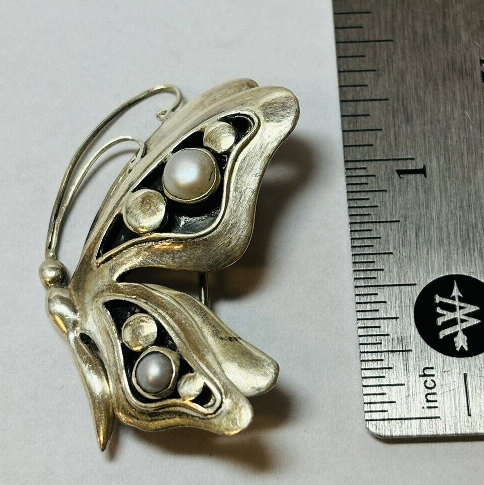 Sue B Sterling 925 Silver Butterfly Pearl Pin - .21