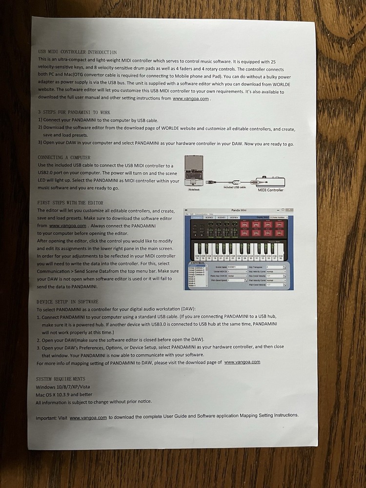 WORLDE Panda MINI 25-Key USB/MIDI Keyboard Controller Pad Triggers Faders Knobs